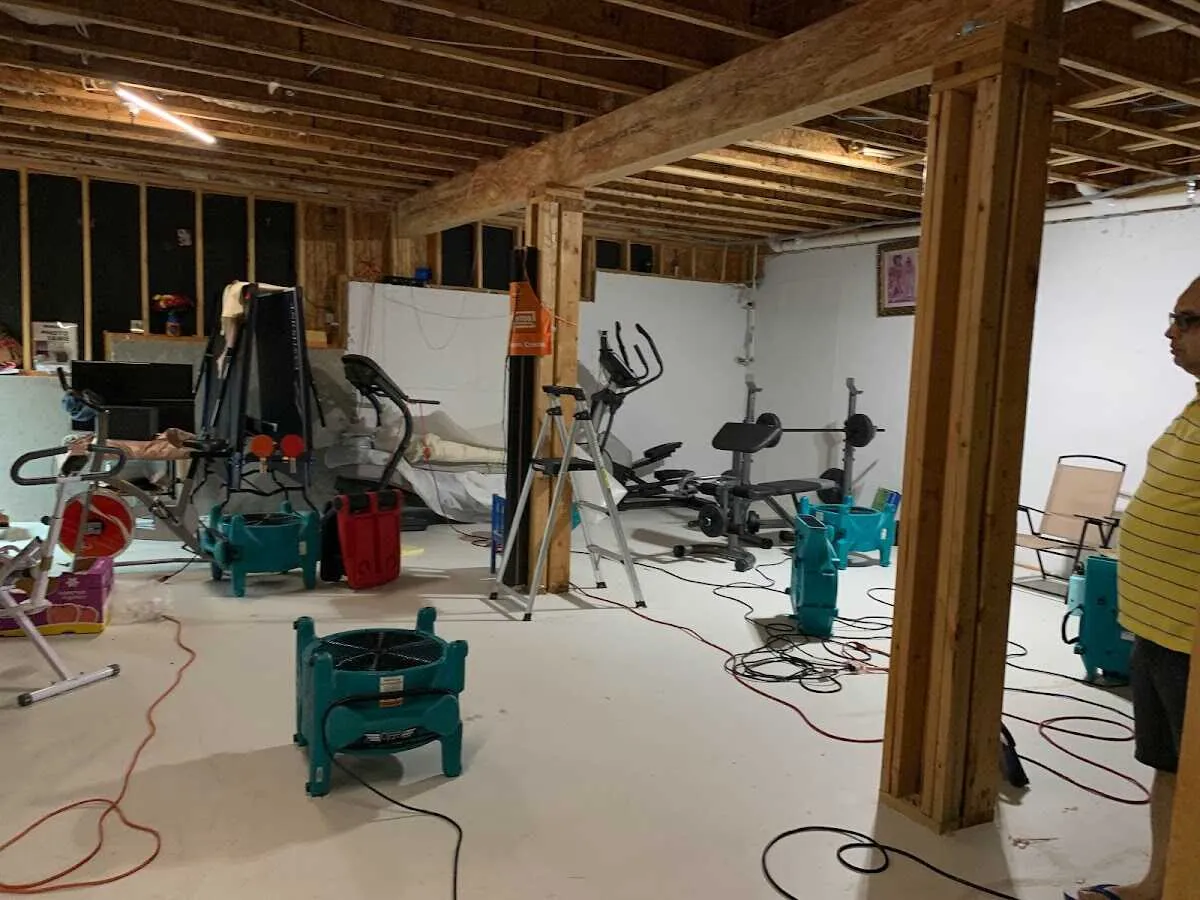Basement drying equipment setup for Contents Cleaning & Restoration in South Burlington